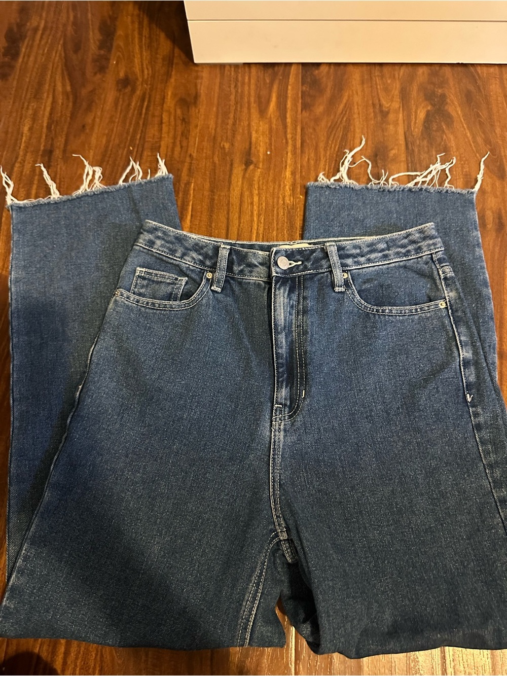 PacSun Women's Dark Blue Wide Leg Raw Hem Jeans